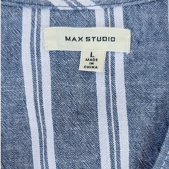 Max Studio Blue and White Striped Linen Blend Dress Sz L - Picture 4 of 6